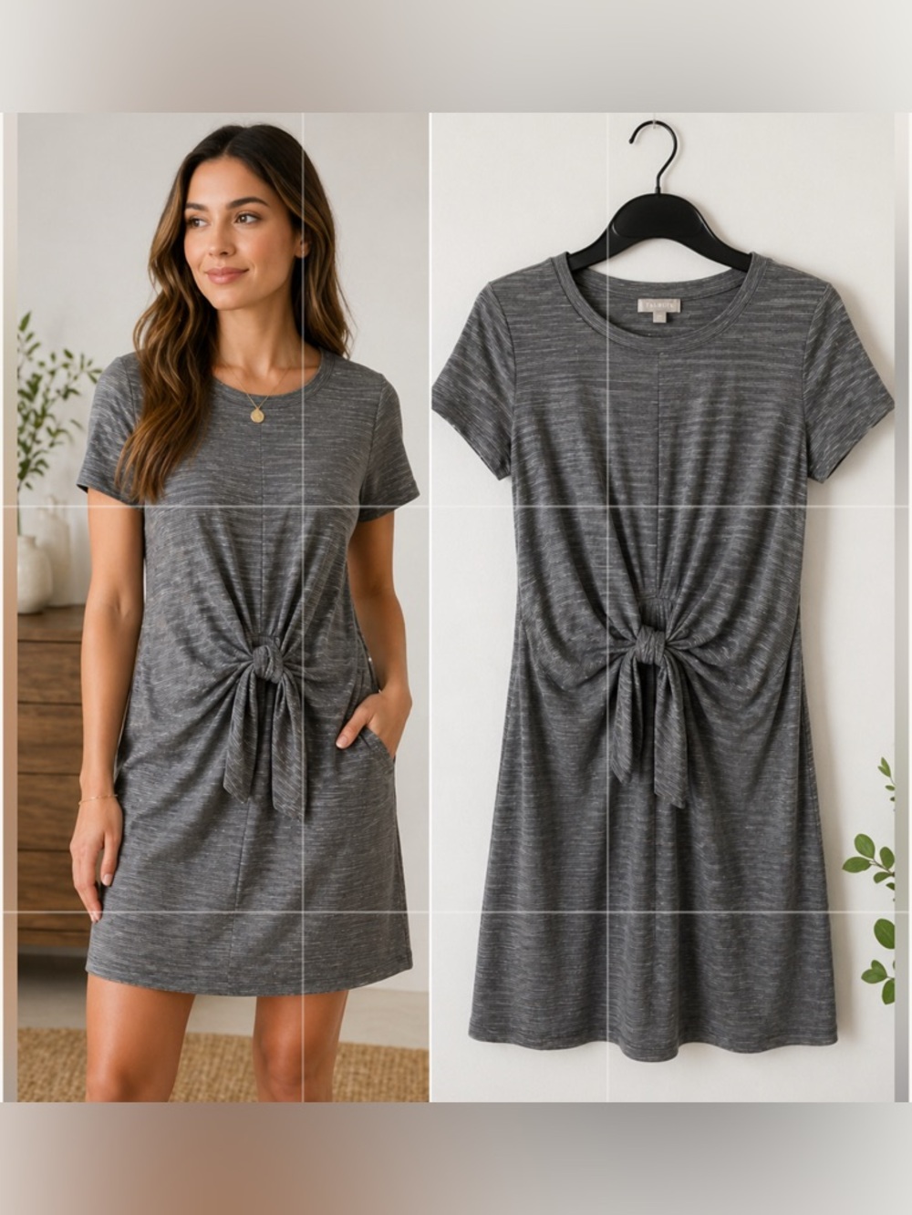 [JUST IN] Tie Front Dress Gray Striped Mini Dress Size SP Petite Talbots